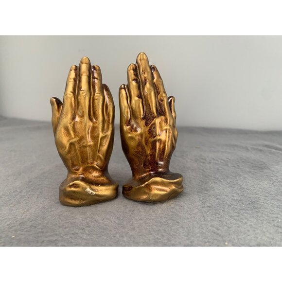 Vintage Lefton Japan Gold Praying Hands Salt & Pepper Shakers 4" Tall 1950s - Picture 2 of 9